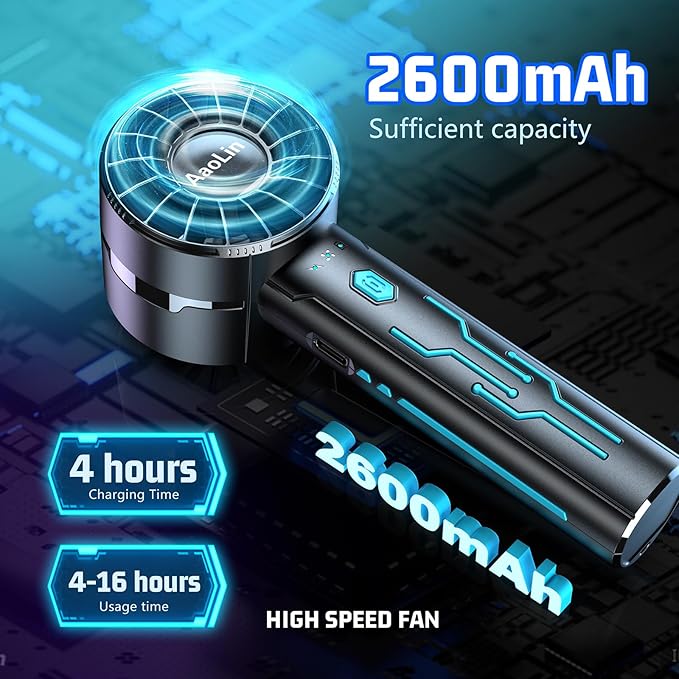 Portable High Speed Mini Handheld Fan, USB Rechargeable Neck Personal Mini Fan(7000 RPM high speed motor,Lasts 4-16 Hours) 4-speed powerful Wind Fans for Summer Outdoor Traveling,Gifts for Kids