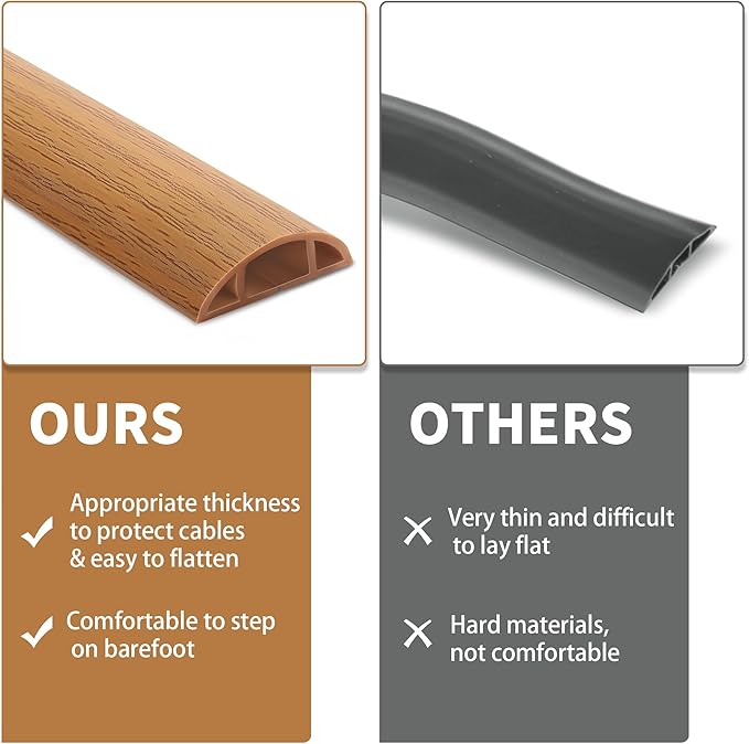 Floor Cord Cover 10ft, Cord Hider Floor Yellow Oak Wood, Floor Cable Management Prevent Cable Trips, Floor Cable Cover Wire Covers for Power Cords, Cord Protector Cord Cavity W0.47in H0.28in