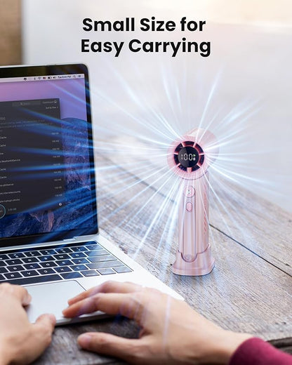 Koonie 19000 RPM High Speed Portable Handheld,100 Speeds Mini Turbo, 3600mAh, 12H Max Cooling Time, Digital Display, 5" Height, Rechargeable Hand for Outdoor Indoor Pink