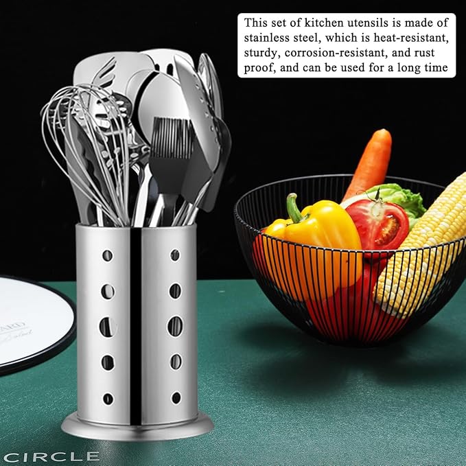 Stainless Steel Kitchen Utensils Set 40 Pieces, Cooking Utensil Set with Utensils Holder, Kitchen Gadgets Kitchen Essentials New Home, House, Appartment Must Have, Metal Spatula Set