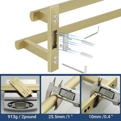 SAYAYO Double Towel Bar for Bathroom, 24 Inch Brushed Gold Bath Towel Rack Towel Holder Wall Mounted, SUS304 Stainless Steel