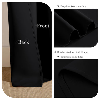 Black Short Blackout Curtains for Kitchen 45 Inch Length (2 Count)