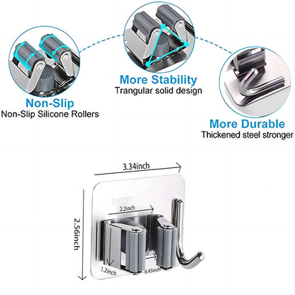 3pcs Punch Free Broom and Mop Holder No Drilling Wall Mount Self Strong Adhesive Holder Tool with Hook Multi (3 Count)