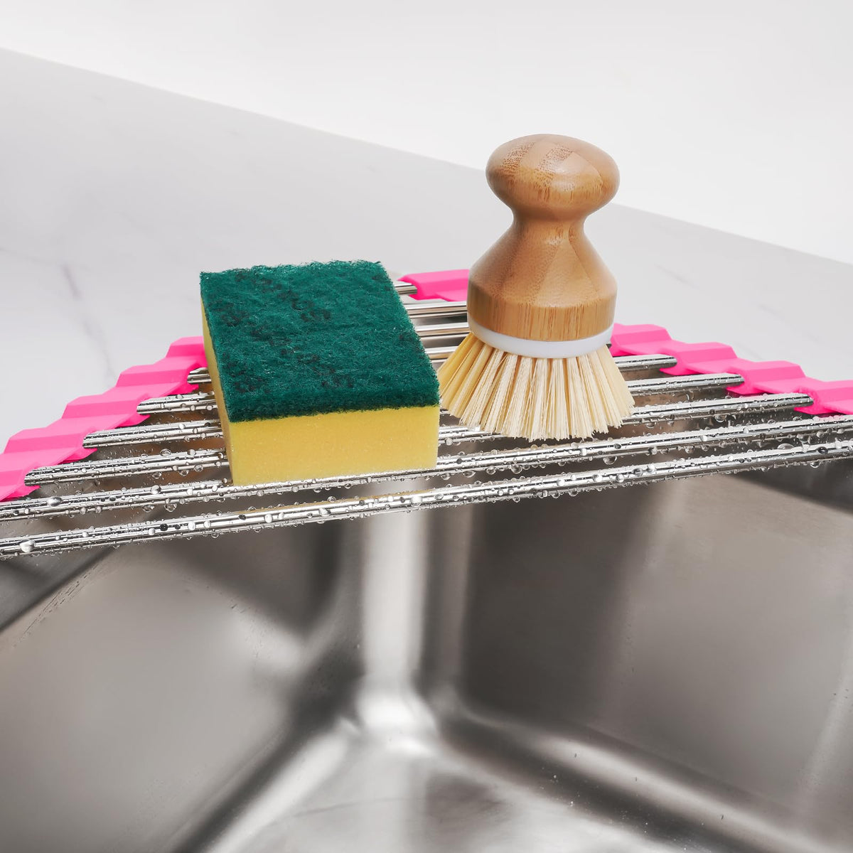 Triangle Roll Up Dish Drying Rack 304 Stainless Steel Rose