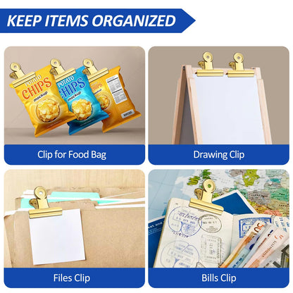 20 Pack Large Metal Hinge Clips 2 Inches Bull Hinge Paper Clips Gold Bulldog Clips for Crafts (20 Count)