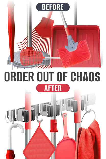 Compact Mop and Broom Holder Wall Mount