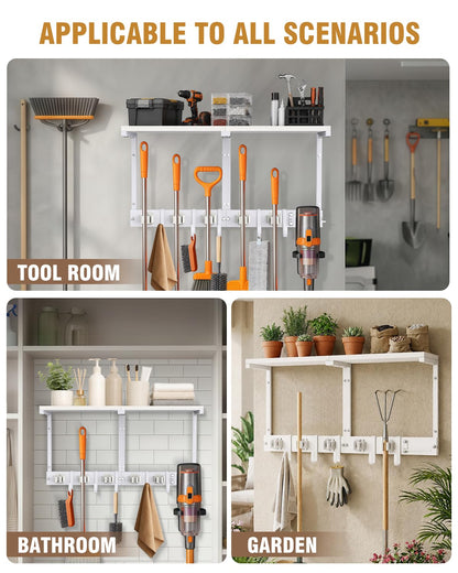 Large Broom Holder Wall Mount with Shelf