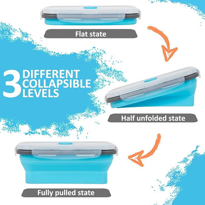 Collapsible Silicone Food Storage Containers Set with Lid & Air Vent,Foldable Lunch Containers(4PCS,Blue,27oz)
