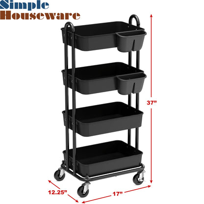 4 Tier Rolling Utility Cart with Hanging Bucket