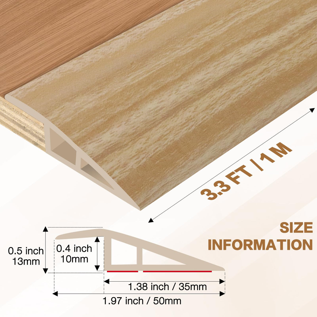 Floor Transition Strip Vinyl Door Threshold Ramp Self Adhesive Carpet Edging Strip Doorway Edge Trim (3.3 Foot)