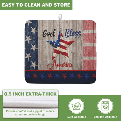 4th of July Dish Drying Mat 16x18 Inch Patriotic God Bless America Memorial Kitchen Mats Independence Day Absorbent Dishes Pad for Kitchen Counter USA Star Drying Mat Home Decor for Countertop