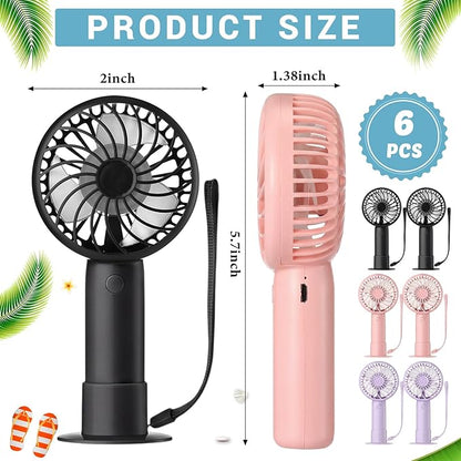 Tujoe 3 Pcs Mini Powerful Handheld Fan 3 Speed Personal Small Portable Rechargeable Fan with Base USB for Women Eyelash Makeup Office Travel Beach Indoor Outdoor (3 Colors)