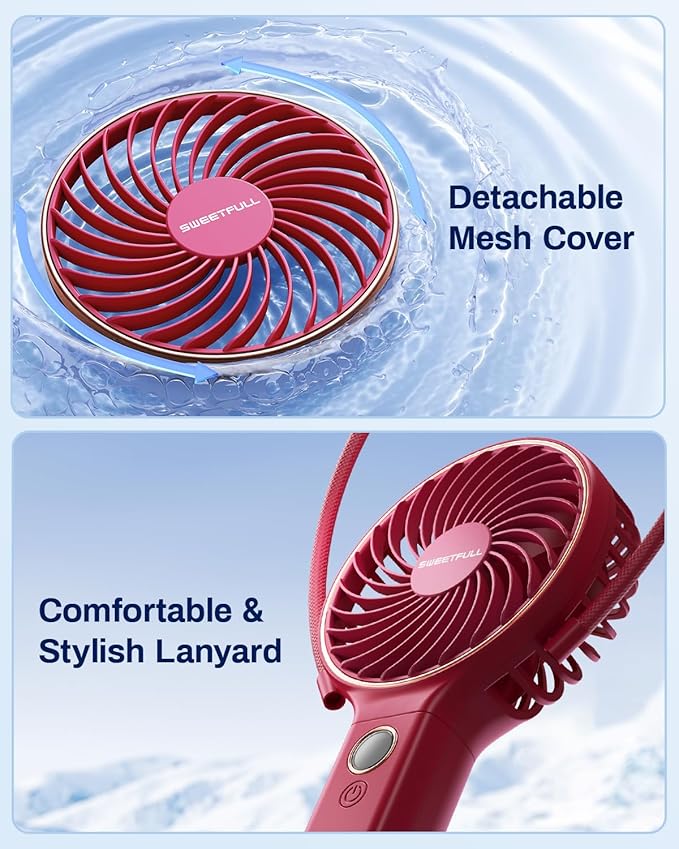 SWEETFULL Handheld Portable Fan, 5000mAh Rechargeable Battery, 6 Speed Wind, LED Digital Display, Foldable Electric Personal Mini Travel Fan with Backup Power, Summer Essentials Gifts for Women Girl