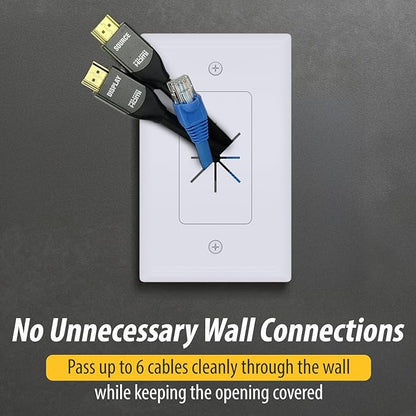 DATA COMM Electronics 45-0014-WH 1-Gang Cable Wall Plate w/ Flexible Opening, Low Voltage Wall Plate,Conceals Up to 6 Cables, Easy Installation,White