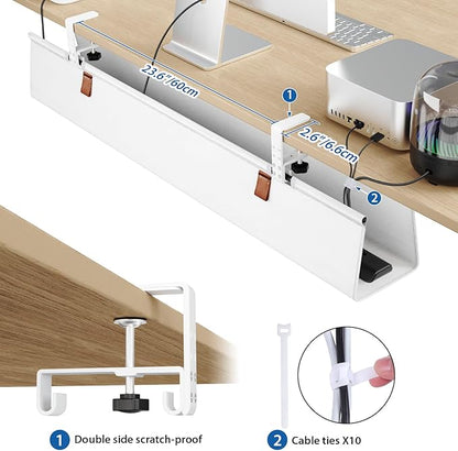 Zilink Large Cable Management Under Desk 40" No Drill Desk Cable Management Clamp/Screw Mount Fabric Cable Tray Sturdy Waterproof Cable Organizer for Office, Home, White