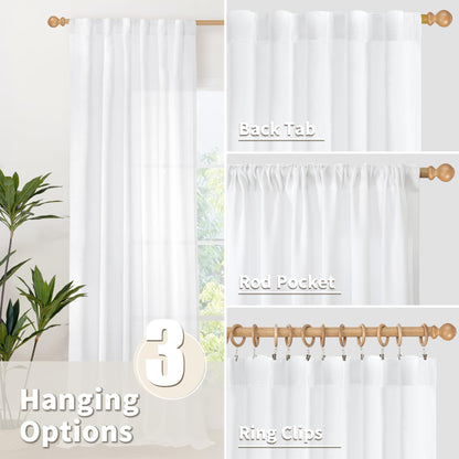 White Linen Curtains 52 X 63 Inch Length 2 Panels for Living Room (2 Count)