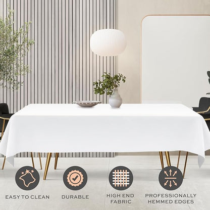 WEALUXE 2 Pack White Kitchen Table Cloth for Folding Table 4ft [ 60x84 in ] Rectangle Tablecloth Set, Stain and Wrinkle Resistant Washable Polyester Table Cover for Dinner Table, Wedding, Party