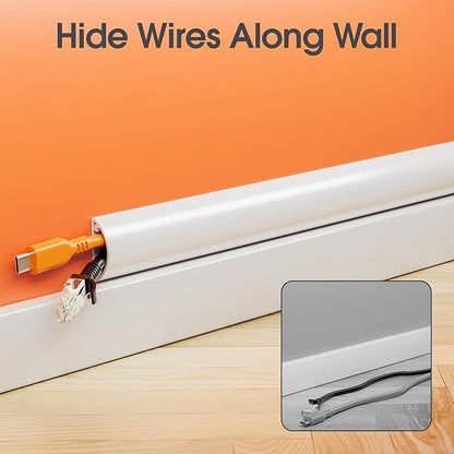 113.4in Cord Hider Wall, Cord Covers for 1-2 Wires on Wall, Self-Adhesive Cable Hider Wire Covers for Cords on Wall, Paintable Tv Cord Hider, Curved Decorative Cable Concealer, W1.18 H0.43in, White