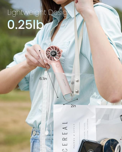 Gaiatop Portable Mini Fan, 3 Speed Handheld Fans with Power Display Flashlight, USB Rechargeable Battery, Lightweight Personal Cooling for Women Men Indoor Outdoor Travel Pink