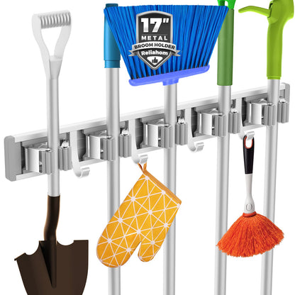 Broom Holder Wall Mount Mop Hanger Tools organizer 5Racks 4Hooks
