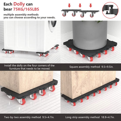 Add on 4Pack Connectable Dolly Furniture Movers with 360° Rotating Wheels (4 Count)
