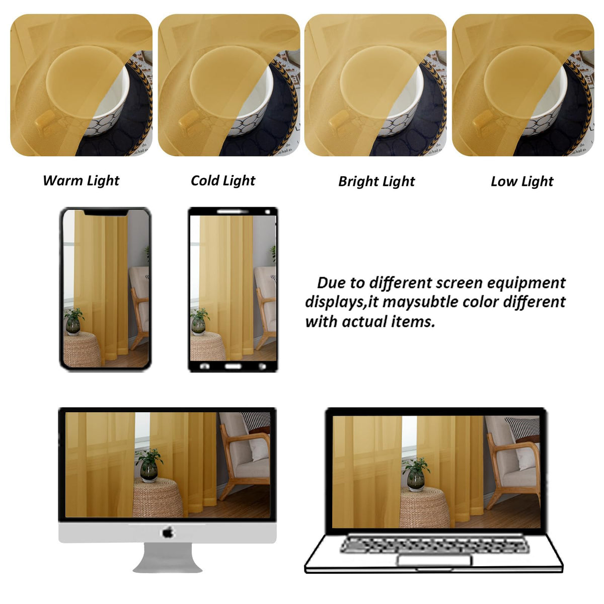 Gold Sheer Curtains 84 Inches Long 2 Panels (2 Count)