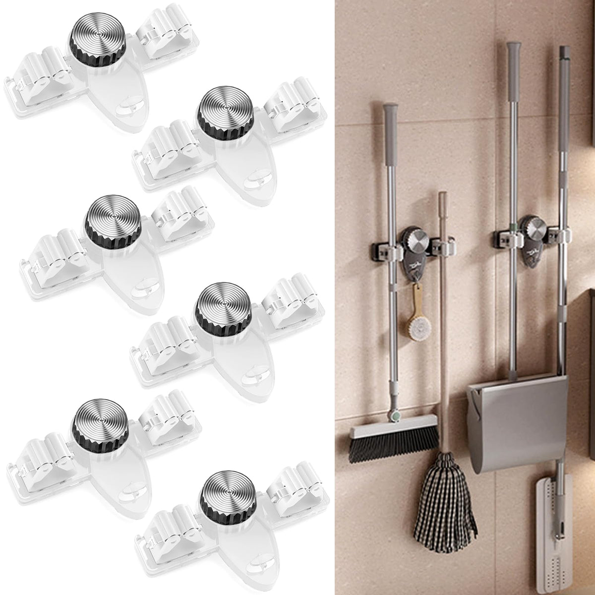 6PCS Broom Holder Mop Hanger Wall Mount (6 Count)