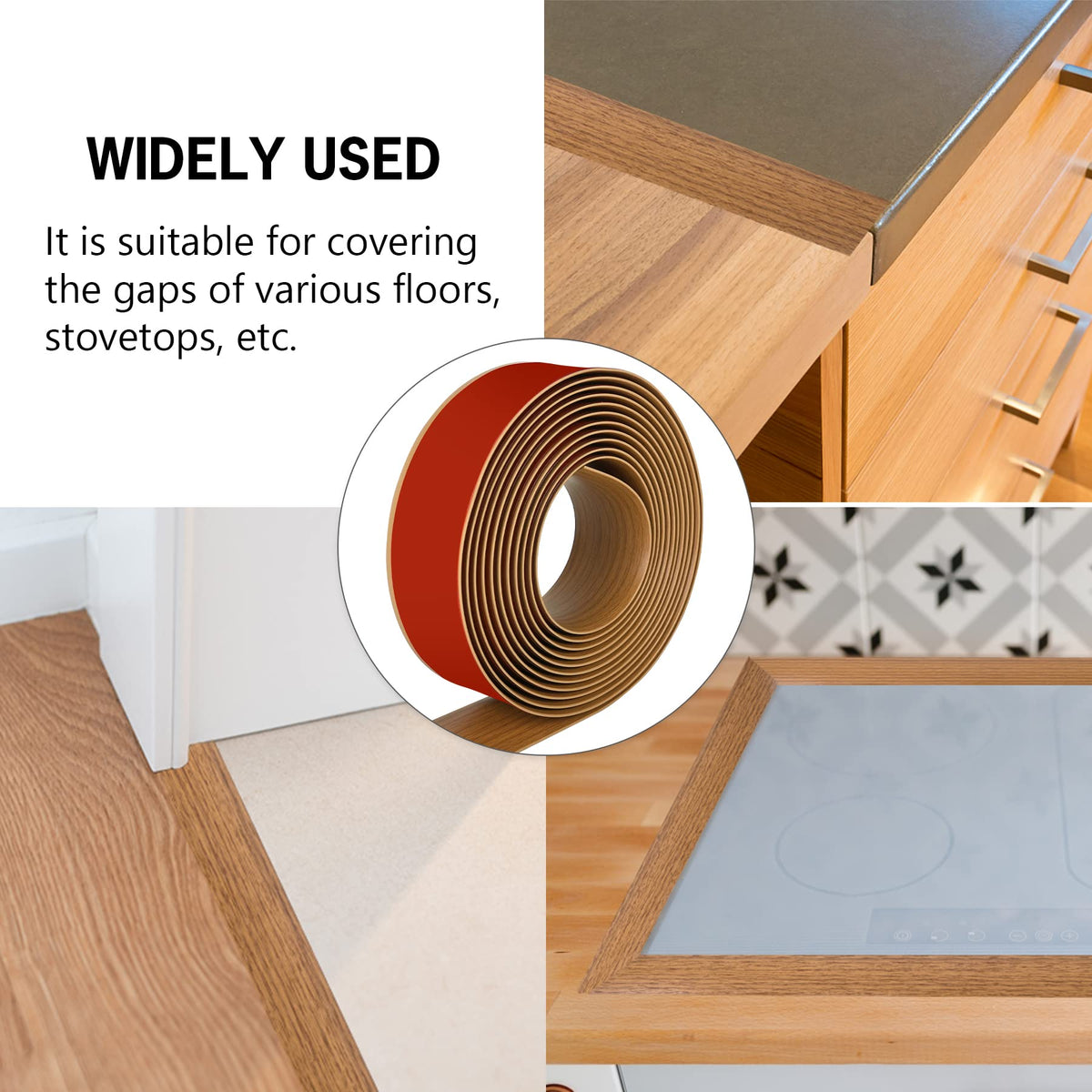 16.4Ft Floor Transition Strip Self Adhesive Vinyl Cover Floor Strip Flat Divider Transition Strip Wood Grain Design for Laminate Floor Gaps and Doorway Transitions (16.4 Foot)