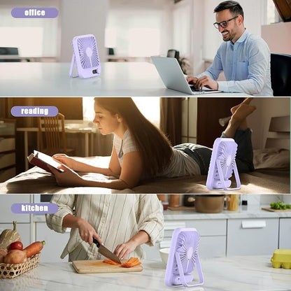 Small Fan Portable, 6.8 Inch Quiet Desk Fan Rechargeable with 2500mAh Battery Operated, 100 Speeds Adjustable Personal Mini Desktop Fan for Bedroom Office Travel Beach, Cruise Ship Essentials, Purple
