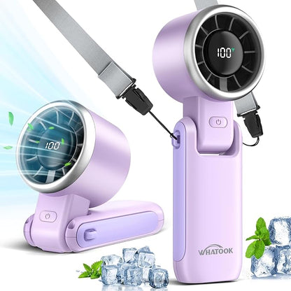 WHATOOK Portable Handheld Turbo Fan:12m/s Strong Wind 15000RPM High Speed Mini Fan, 4000mAh Battery Rechargeable Personal Fan with LED Display, 3 in 1 Foldable Fan for Travel Office Shopping, (Purple)