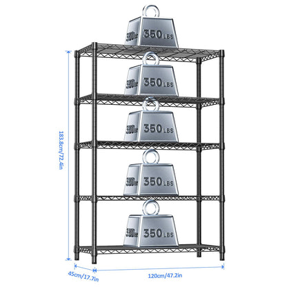 5 Tier 72"in Height 1750 LBS Garage Steel Wire Shelving for Pantry