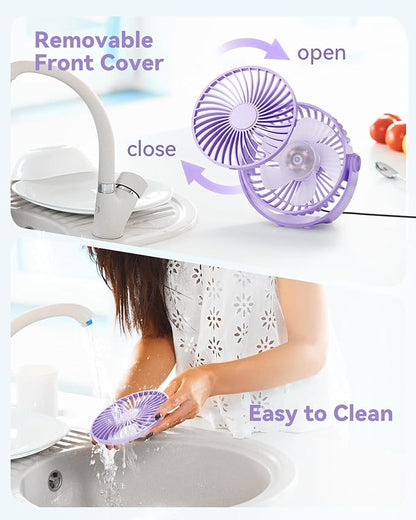 Edvision USB Desk Fan, 5 Inch Mini Portable, 3 Speeds Strong Airflow Personal Desktop, Detachable Cooling Fan 360° Rotation Quiet Small Fan for Desk Home Office Travel Car, Purple, 5ft Cable