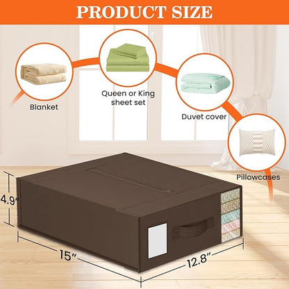 WOWBOX Sheet Organizers and Storage,Closet Bed Sheet Organizer Under Bed Storage and Organization with Label Cards & Clear Window for Bedding Sheets,Duvet Covers,Blankets (10 Pack，Brown)