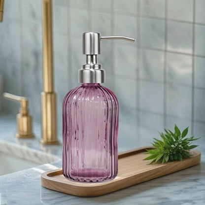 14Oz Purple Glass Soap Dispenser Bathroom