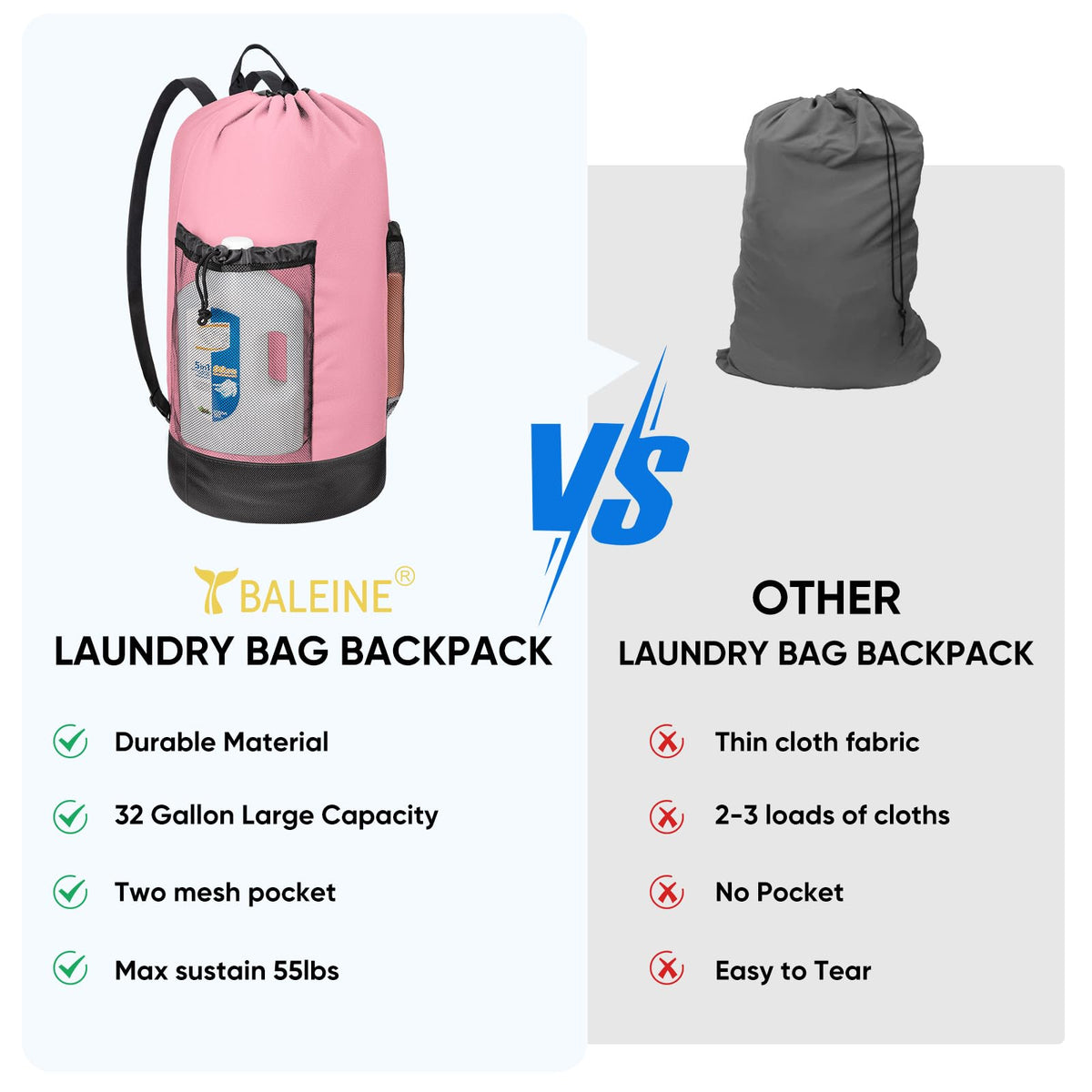 2PK 120L Laundry Bag Backpack (2 Count)