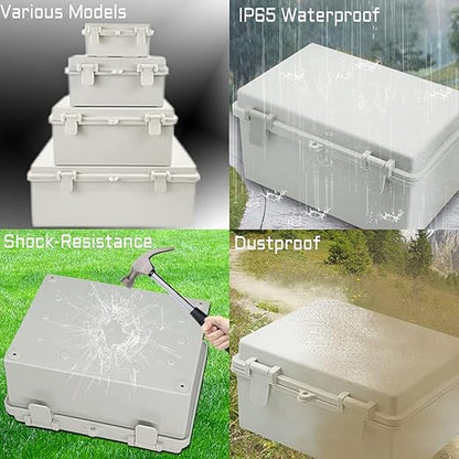 Zulkit Junction Box ABS Plastic Dustproof Waterproof IP65 Electrical Boxes Hinged Shell Outdoor Universal Project Enclosure 8.7 x 6.7 x 4.3 inch (220x170x110 mm)