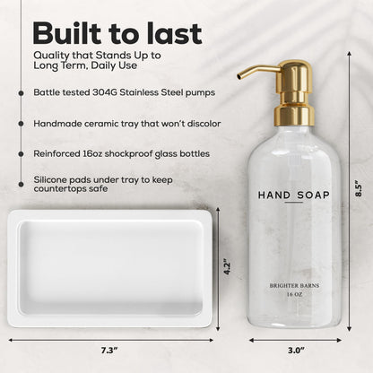 Luxury Glass Hand and Dish Soap Dispenser Set by Brighter Barns