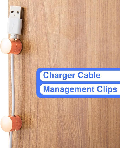 SmallCat 3 Sets Charger Holders for Cords, Rose Gold Color Adjustable Cable Anchor Holders, Adhesive Metal Cord Clips, Cable Management Wire Organizers for Desk, Office, Nightstand