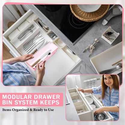 12 Pcs Clear Drawer Organizer 9 x 3 x 2 Inches Plastic Rectangle Trays Makeup Vanity Storage Bins and Kitchen Drawers Dividers for Office Desk Silverware Kitchen Utensils (12 Count)