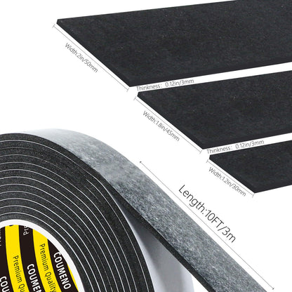Black Foam Tape Weather Stripping Sealing Sponge (9.84 Foot)