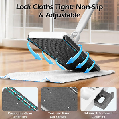 2-in-1 Hands Free Flat Mop,Disposable Dust Mop with 47" Long Handle
