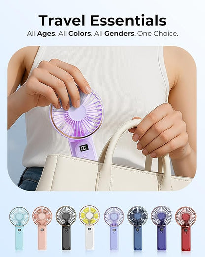 TUNISE Portable Handheld Fan, 4000mAh, 180 Adjustable, 6 Speed Wind, USB Rechargeable Foldable Fan with Real-Time Electricity Display