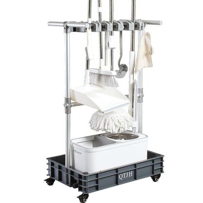 Broom mop holder cleaning supplies organizer janitorial carts on wheels housekeeping station storage tools for garage