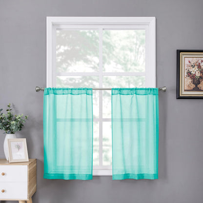Sheer Tier Curtains Kitchen Linen Textured Half Curtain Sheers Light Filtering Rod Pocket Voile Bathroom Short Curtains for Farmhouse (2 Count)
