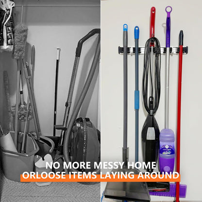 Broom Holder Wall Mount Mop Hanger Tools organizer 5Racks4Hooks
