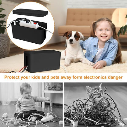 Mini Cable Management Cord Cover Wire Hider Box Concealer Organizer Protector System for Home Theater Entertainment Center Office School (Mini, Black)
