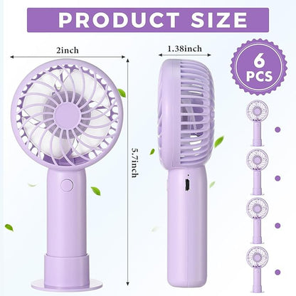 Tujoe 6 Pcs Mini Powerful Handheld Fan 3 Speed Personal Small Portable Rechargeable Fan with Base USB for Women Eyelash Makeup Office Travel Beach Indoor Outdoor (Purple)