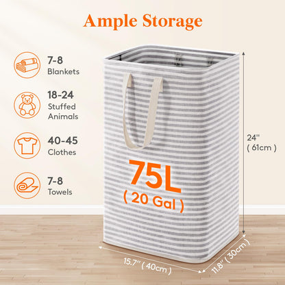75L Large Collapsible Laundry Basket with Extended Handles