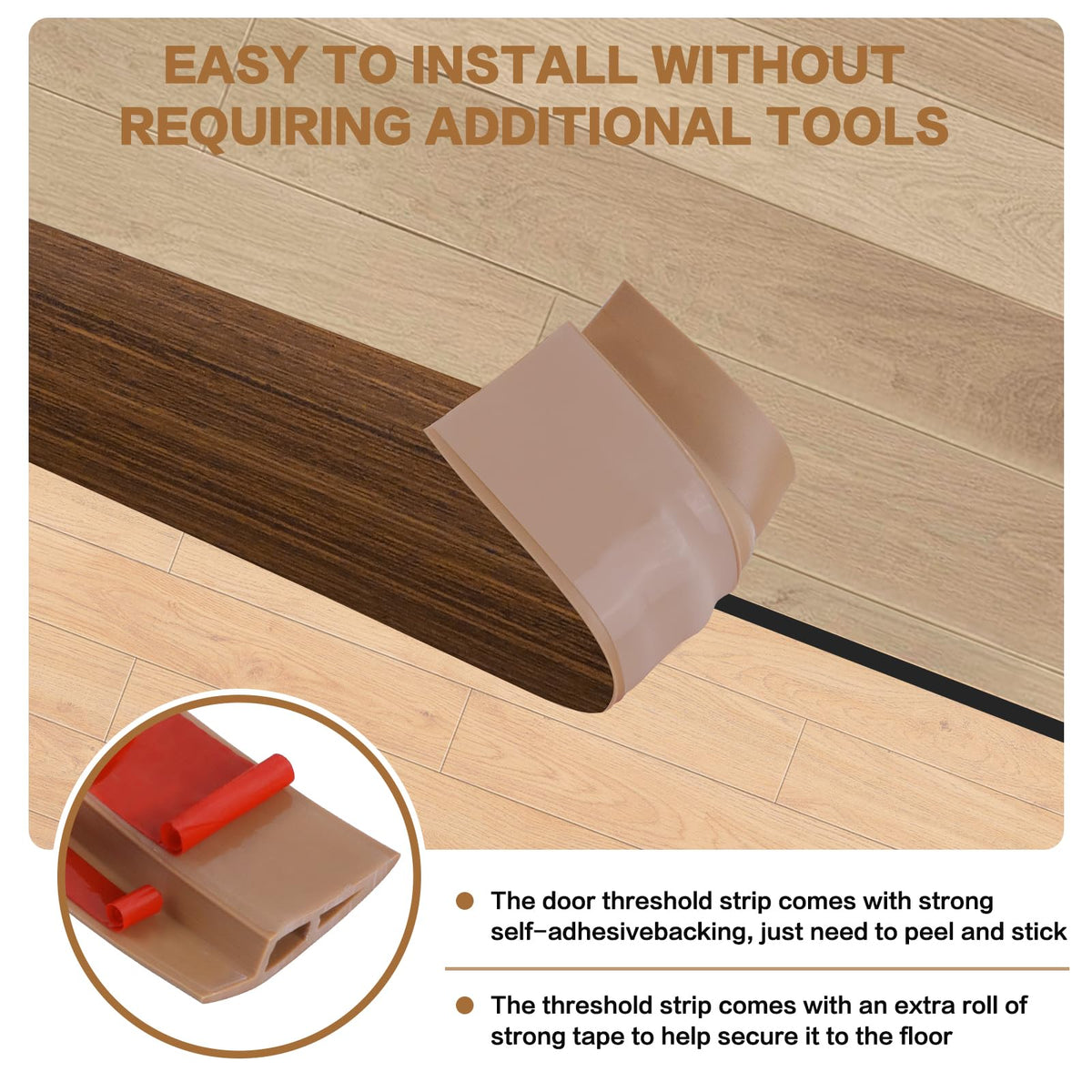 Floor Transition Strip Vinyl Door Threshold Ramp Self Adhesive Carpet Edging Strip Doorway Edge Trim (6.6 Foot)