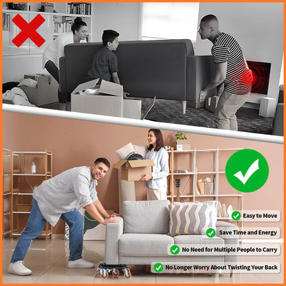 Furniture Dolly 5 Wheels Heavy Duty with Removable Side Guards 3900Lbs Capacity 360°Rotating Wheels Side Brake 5 Rollers Casters Cart Furniture Movers Lifter Tool for Sofas Beds Appliances Safe (4 Count)